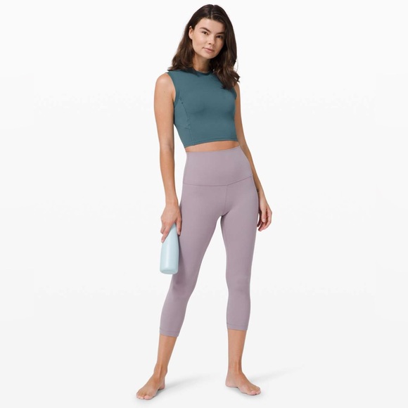 Lululemon Sweat Intention Tank in Desert Teal Open Keyhole Back Cropped Top - Picture 5 of 12